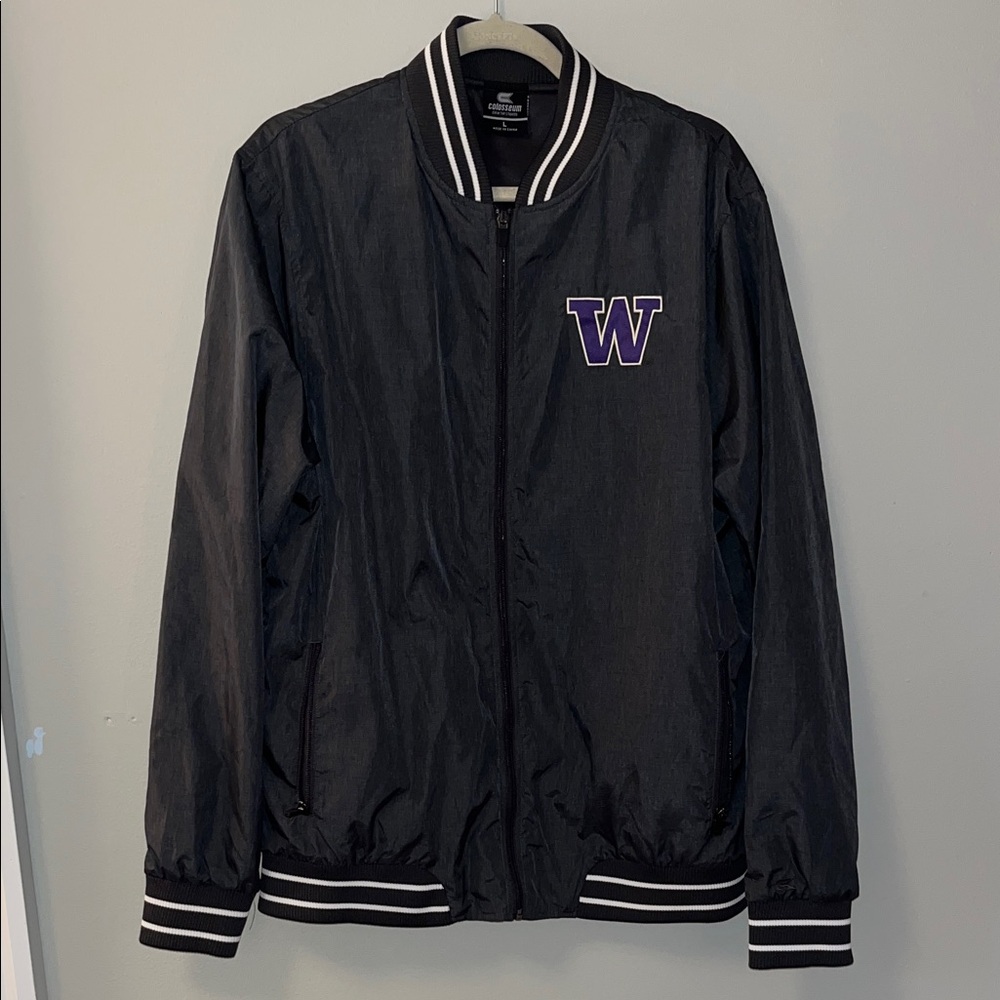 Black Varsity Jacket with Purple UW Logo